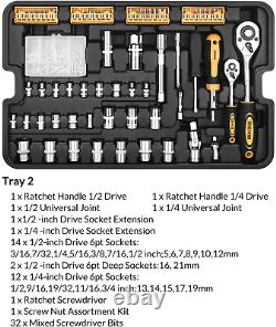 DEKOPRO 258 Pcs Tool Kit with Rolling Tool Box Socket Wrench Hand NEW