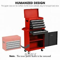 Functional Tool Chest Cabinet 5 Drawer Rolling Garage Tool Organizer Black & Red