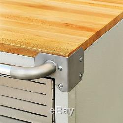 Garage Cabinet Heavy Duty Rolling 2 Door Stainless Steel Tool Storage Wood Top