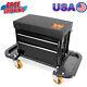 Garage Glider Rolling Tool Chest Seat Withstorage Pouch Drawer Shop Mechanic Stool