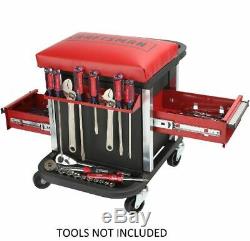 Garage Glider Sliding Rolling Portable Tool Box Chest Seat Red Mechanic Stool