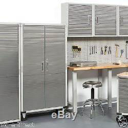 Garage Metal Rolling Tool File Storage Cabinet Shelving Stainless Steel Doors