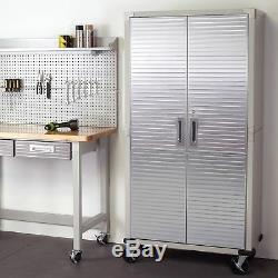 Garage Rolling Tool Storage Cabinet Tall Metal Stainless Steel Doors Shelving HD