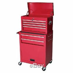Gstandard 2 Piece Rolling Tool Storage 6 Drawer Cabinet Combo Chest Red, NEW