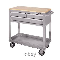 HUSKY Black Rolling Tool Cart 36 3-Drawer With Wood Top Push-Bar Side Handle