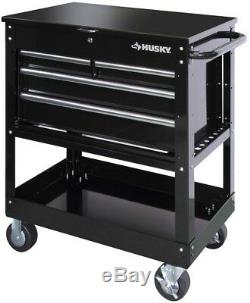 HUSKY Mechanics TOOL Cart 4-Drawer Storage 33 in. Rolling Wheels Black Steel