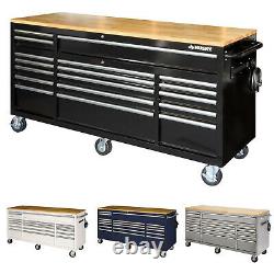 HUSKY TOOL CHEST MOBILE ROLLING GARAGE WORKBENCH with Solid Wood Top 72 in Storage