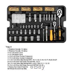 Hand Tool Kit 255 Pcs Tool Set with Rolling Tool Box Metric Socket Wrench Storag