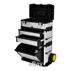 Handy 3 Part ROLLING Tool Box With 2 Wheels STAINLESS STEEL Accessories Storage