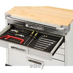 Hardwood Rolling 6-Drawer Workbench Tool Box Storage Steel Metal Cabinet with Key