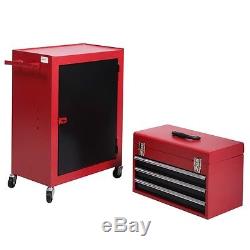 Home Mini Tool Chest & Cabinet Storage Box Rolling Garage Toolbox Organizer 2Pcs
