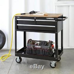 Husky 36 in. 3-Drawer Rolling Tool Cart with Wood Top, Black-HOUC3603B1QWK