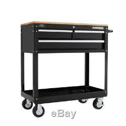 Husky 36 in. 3-Drawer Rolling Tool Cart with Wood Top, Black-HOUC3603B1QWK