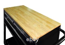 Husky 36 in. 3-Drawer Storage Rolling Tool Cart Steel Metal with Wood Top, Black