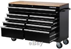 Husky 52 Tool Box 9-Drawer Rolling Toolbox Storage Cabinet Wood Top Work Bench