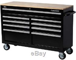 Husky 52 Tool Box 9-Drawer Rolling Toolbox Storage Cabinet Wood Top Work Bench