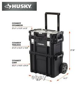 Husky Rolling System Tool Box on wheels, adjustable connect 3 piece organizer