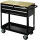 Husky Rolling Tool Cart 3 Drawer Solid Wood Top 36 In. Utility Storage Black