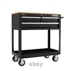 Husky Rolling Tool Cart 36x17 3-Drawer Hardwood Top Standard Duty Gloss Black