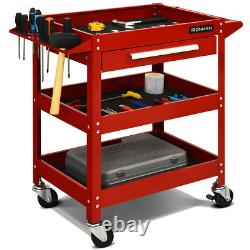 IRONMAX 3 Tray Tool Cart Organizer Rolling Garage Utility Decker with Drawer Red