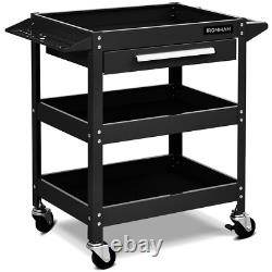 IRONMAX Three Tray Tool Cart Organizer Rolling Utility Decker with Drawer Black