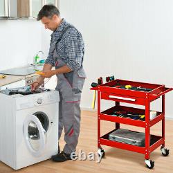 IRONMAX Three Tray Tool Cart Organizer Rolling utility Decker withDrawer Red