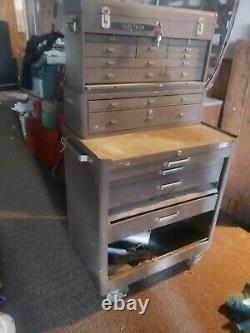 Kennedy Vintage Machinist Rolling Tool Chest Box 3 Sections Brown Steel