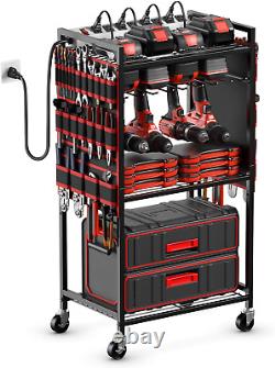 Large Power Tool Organizer Cart Charging Station Garage Floor Standing Rolling