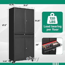 Letaya Metal Garage Storage Cabinet with Wheels, 72 Rolling Tool Cabinet with 4