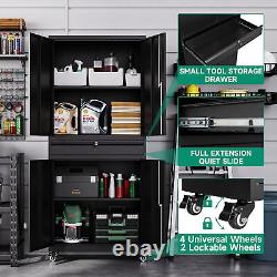 Letaya Metal Garage Storage Cabinet with Wheels, 72 Rolling Tool Cabinet with 4