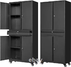 Letaya Metal Garage Storage Cabinet with Wheels, 72 Rolling Tool Cabinet with 4