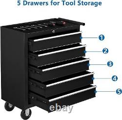 Lockable 5-Drawer Rolling Tool Chest Tool Organizer Box with Wheels for Warehouse