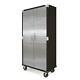 Lockable Metal Rolling Tall Storage Cabinet Shelving Stainless Steel Doors Black