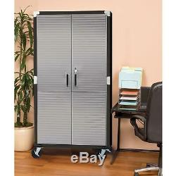 Lockable Metal Rolling Tall Storage Cabinet Shelving Stainless Steel Doors Black