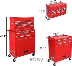 Lockable Rolling Tool Chest Tool Storage Cabinet Tool Box with 8 Drawers Red