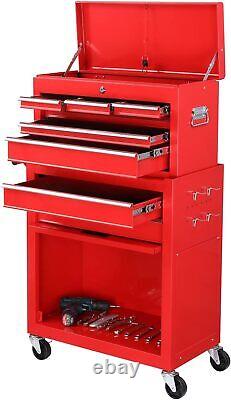 Lockable Rolling Tool Chest Tool Storage Cabinet Tool Box with 8 Drawers Red