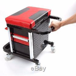 Mechanics Creeper Seat Rolling Stool Garage Box Chest Storage Car Workshop Tool