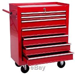 Merax 7 Drawer Tool Cabinet Tool Box Storage Chest with Rolling Casters red