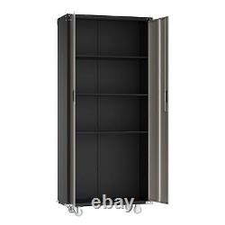 Metal Rolling 4 Shelf Tall Storage Cabinet with 3 Adjustable Shelves and 2 Casters