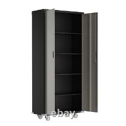 Metal Rolling Garage Tool File Storage Cabinet Box Shelving Doors with 4 shelves