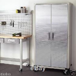 Metal Rolling Garage Tool File Storage Cabinet Shelving Stainless Steel Doors