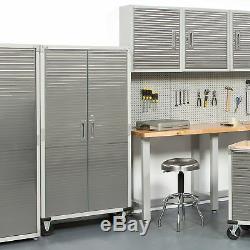 Metal Rolling Garage Tool File Storage Cabinet Shelving Stainless Steel Doors