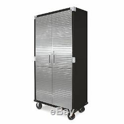 Metal Rolling Garage Tool File Storage Cabinet Stainless Steel Doors 3 Shelves