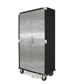 Metal Rolling Garage Tool File Storage Cabinet Stainless Steel Doors Black