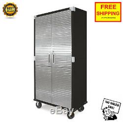 Metal Rolling Garage Tool File Storage Cabinet Stainless Steel Doors Graphite