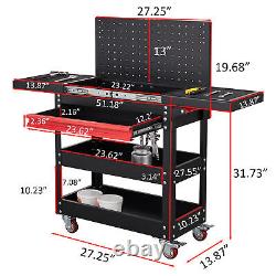 Metal Rolling Tool Cart 3Tier Cabinet Industrial Storage Tool Box Portable