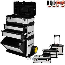 Metal Rolling Workshop Tool Chest Mobile Portable Parts Storage with 2 Wheels