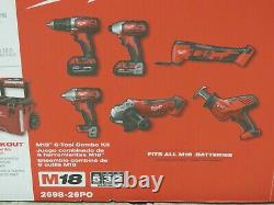 Milwaukee M18 18V 6 Tool Combo Kit with 2 Batteries Packout Rolling Box #2698-26PO