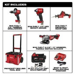 Milwaukee M18 FUEL Combo Kit 4-Tool Two 5 Ah Batteries PACKOUT Rolling Tool Box
