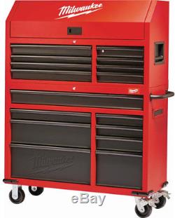 Milwaukee Steel Tool Chest 46In 16 Drawer Rolling Cabinet Set Textured Red Black